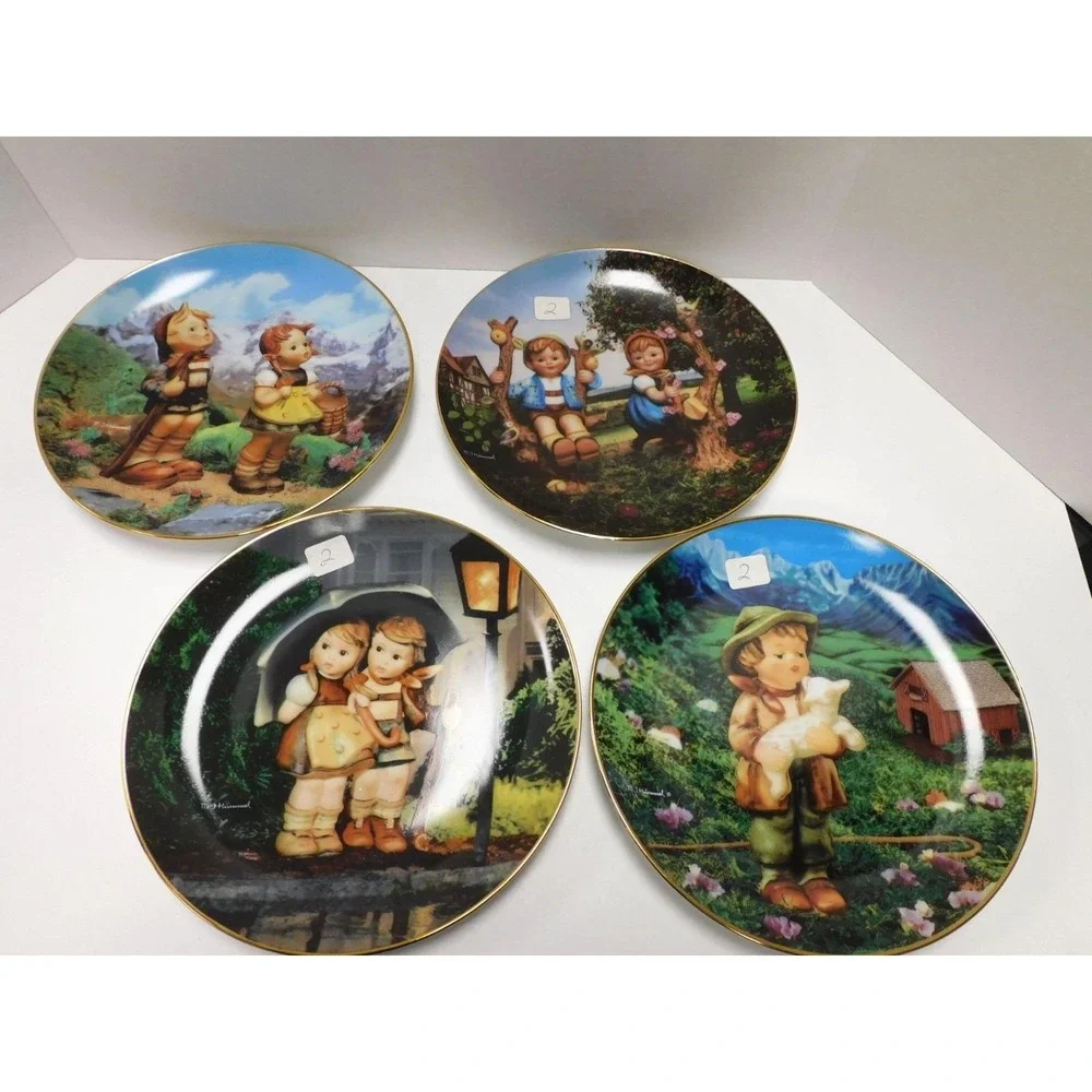 Set of 4 MJ Hummel Plates Gentle Friends, Stormy Weather, Apple Tree & Little Ex